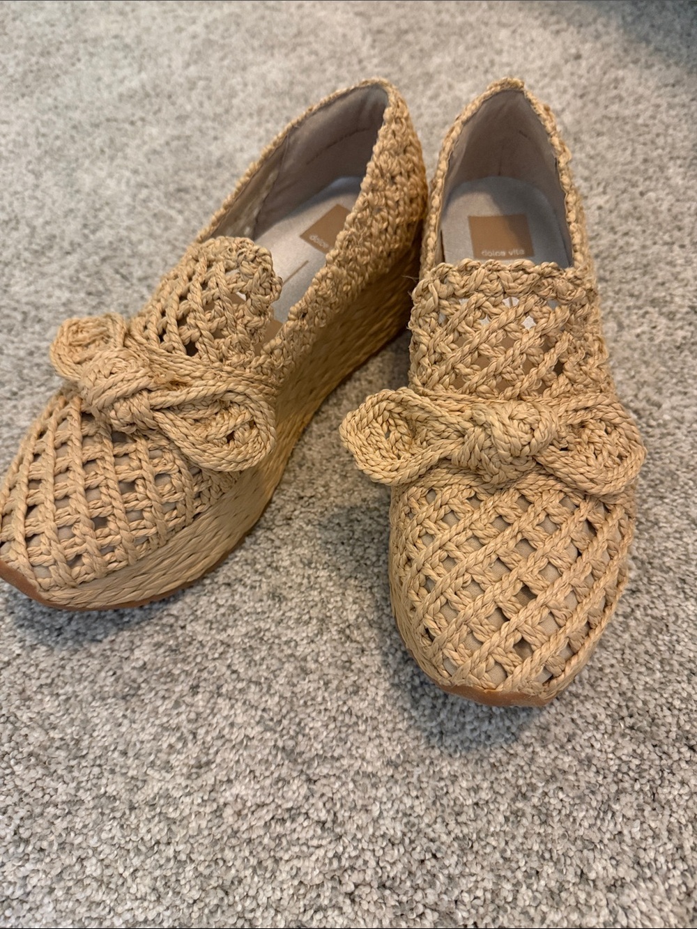 Dolce Vita Natural Raffia Woven Platform Loafers